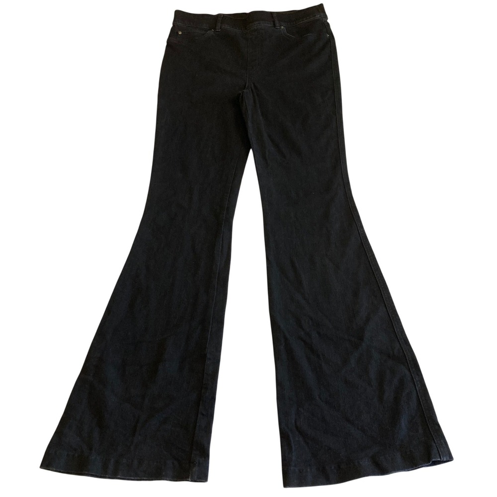 Spanx Flare Jeans Women Large Tall Midnight Black High Rise Pull On Stretch Y2K